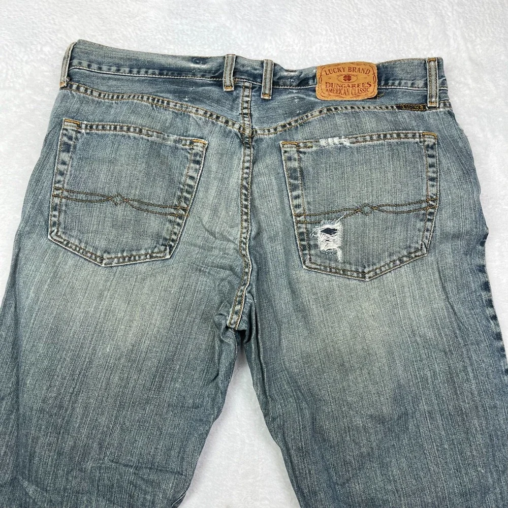 Vintage 90s Lucky Brand Hendrix Jeans Men's Blue Denim Distressed USA Made 34X33